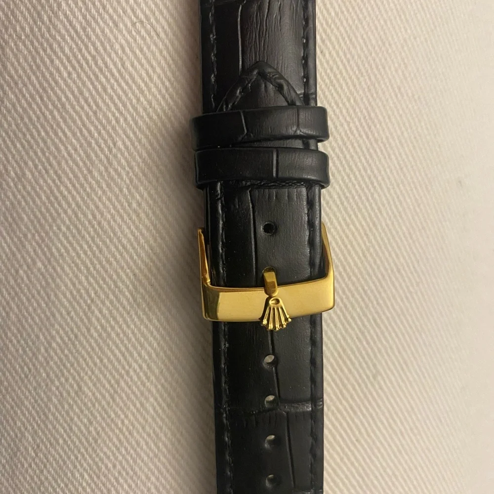Rolex Black Leather Strap with Gold Buckle 20mm